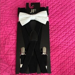 JF J. Ferrar Black Suspenders with White Patterned Bow Tie